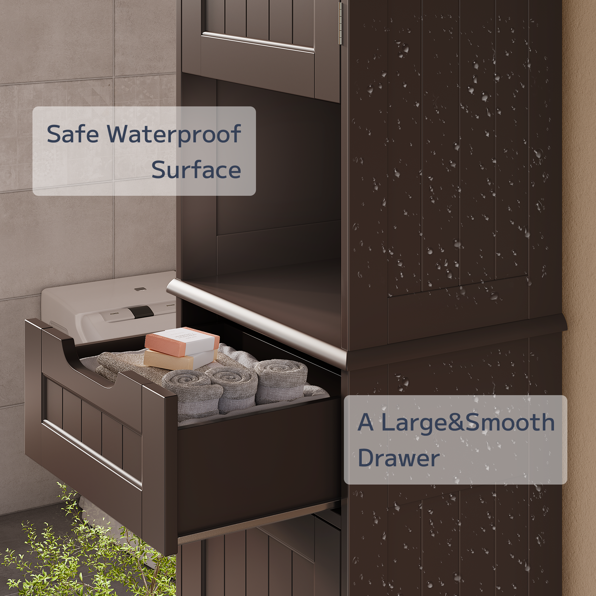 Asofer 67" H Tall Bathroom Cabinet, Narrow Linen Tower Freestanding with Adjustable Shelves, Dark Brown