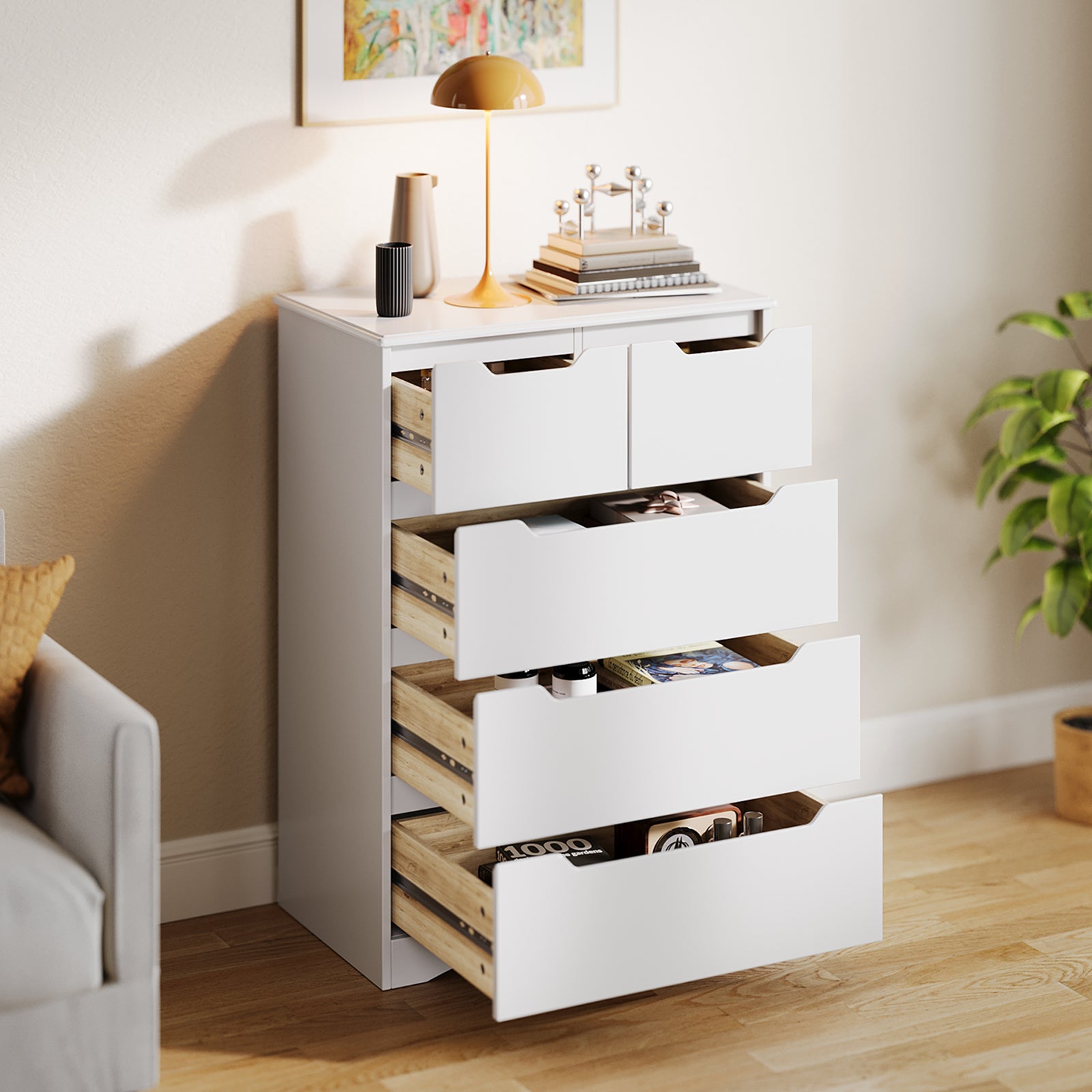 Asofer 5 Drawers Dresser, Bedroom Chest of Drawers, Sturdy Wood Dresse ...