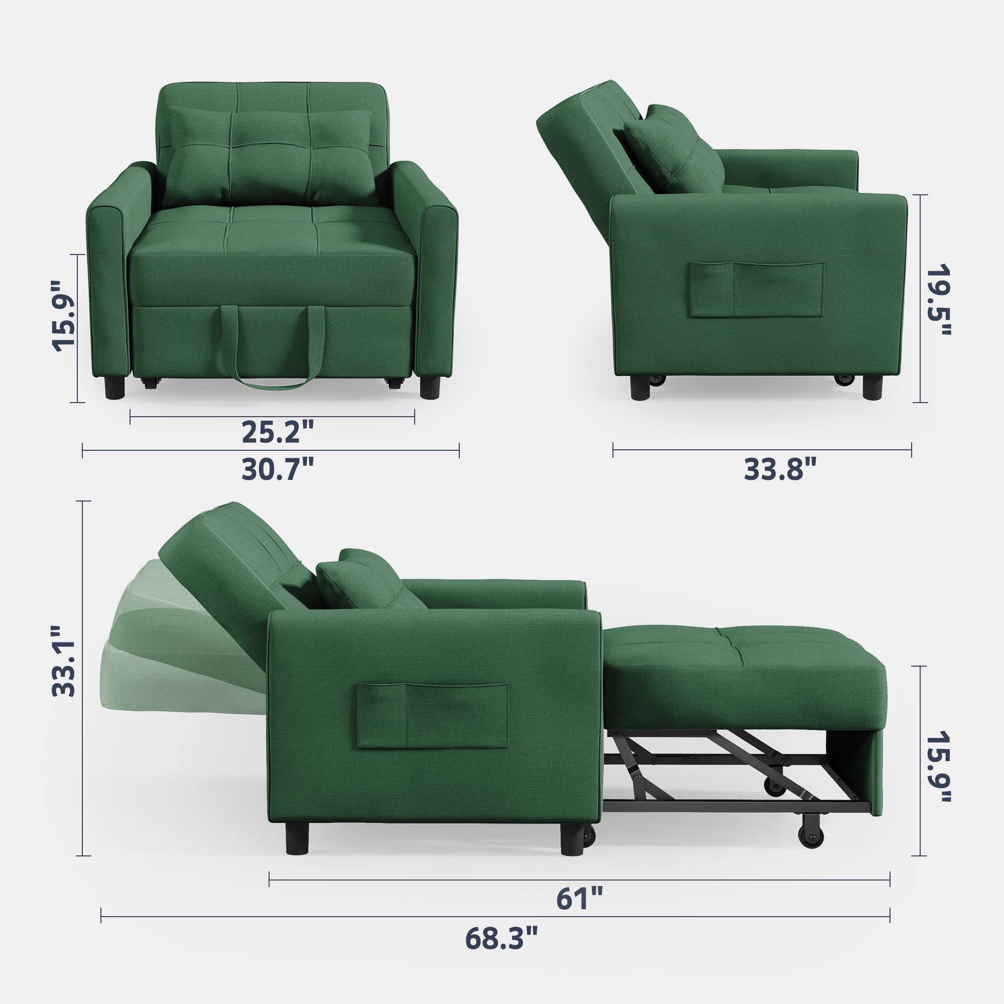 Asofer Sofa Bed Chair, 3 in 1 Convertible Futon Couch Recliner, Sleepe ...